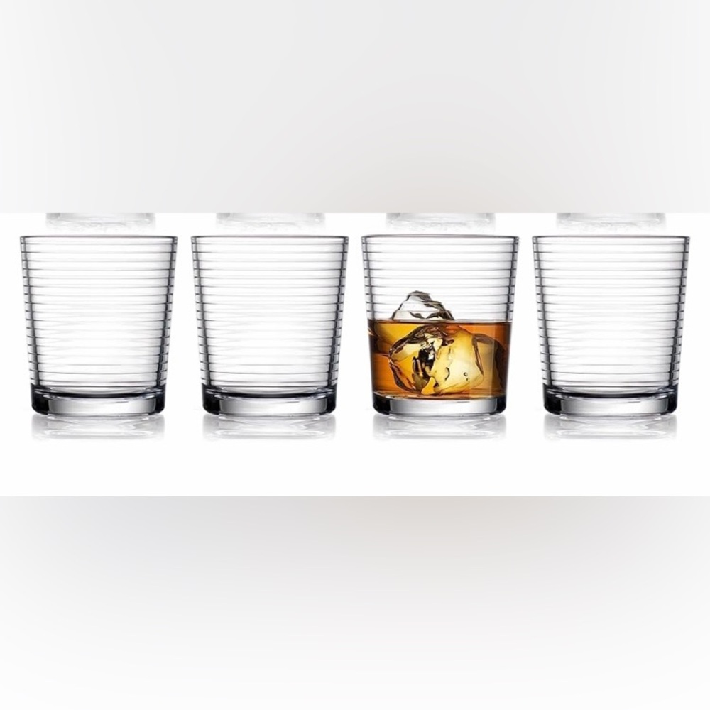 Set of 6: Elegant Clear Ribbed Juice Glasses, 13 Oz., 4 Inches Tall, EUC